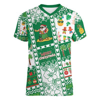 Norfolk Island Christmas Women V-Neck T-Shirt Festive Beach Vibes - Polynesian Pride