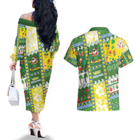 Pitcairn Islands Christmas Couples Matching Off The Shoulder Long Sleeve Dress and Hawaiian Shirt Festive Beach Vibes LT05 - Polynesian Pride