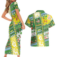 Pitcairn Islands Christmas Couples Matching Short Sleeve Bodycon Dress and Hawaiian Shirt Festive Beach Vibes LT05 - Polynesian Pride