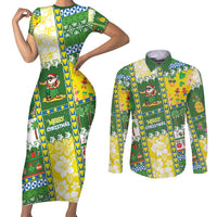 Pitcairn Islands Christmas Couples Matching Short Sleeve Bodycon Dress and Long Sleeve Button Shirt Festive Beach Vibes LT05 Colorful - Polynesian Pride