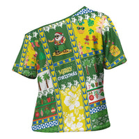 Pitcairn Islands Christmas Cross Shoulder Shirt Festive Beach Vibes LT05 - Polynesian Pride