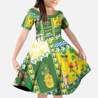 Pitcairn Islands Christmas Family Matching Off The Shoulder Long Sleeve Dress and Hawaiian Shirt Festive Beach Vibes - Polynesian Pride