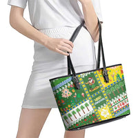 Pitcairn Islands Christmas Leather Tote Bag Festive Beach Vibes - Polynesian Pride