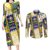 Tokelau Christmas Couples Matching Long Sleeve Bodycon Dress and Long Sleeve Button Shirt Festive Beach Vibes - Polynesian Pride