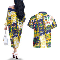 Tokelau Christmas Couples Matching Off The Shoulder Long Sleeve Dress and Hawaiian Shirt Festive Beach Vibes - Polynesian Pride