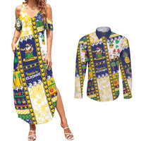 Tokelau Christmas Couples Matching Summer Maxi Dress and Long Sleeve Button Shirt Festive Beach Vibes - Polynesian Pride