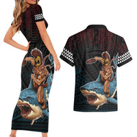 Hawaii Ikaika Couples Matching Short Sleeve Bodycon Dress and Hawaiian Shirt Hawaiian Mythic Koa Tribal Warrior