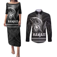 Hawaiian Ikaika Warrior Couples Matching Puletasi and Long Sleeve Button Shirt Tribal Pattern
