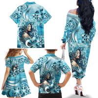 Hawaii Namaka Goddess Of The Sea Family Matching Off Shoulder Long Sleeve Dress and Hawaiian Shirt Polynesian Style LT05 - Polynesian Pride