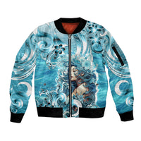 Hawaii Namaka Goddess Of The Sea Sleeve Zip Bomber Jacket Polynesian Style LT05 Unisex Turquoise - Polynesian Pride