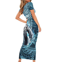 Hawaiian Shark God Kamohoalii Short Sleeve Bodycon Dress Polynesian Style LT05 - Polynesian Pride