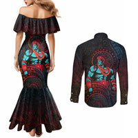 Hawaiian Demigod Maui Couples Matching Mermaid Dress and Long Sleeve Button Shirt Polynesian Mythology LT05 - Polynesian Pride