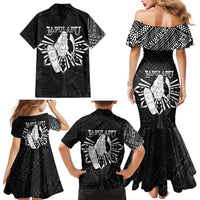 Philippines Tribal Family Matching Mermaid Dress and Hawaiian Shirt King Lapu Lapu Black Version