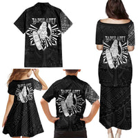 Philippines Tribal Family Matching Puletasi and Hawaiian Shirt King Lapu Lapu Black Version