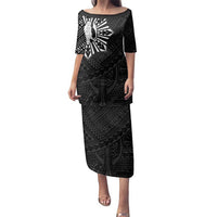 Philippines Tribal Family Matching Puletasi and Hawaiian Shirt King Lapu Lapu Black Version