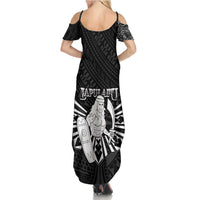 Philippines Tribal Family Matching Summer Maxi Dress and Hawaiian Shirt King Lapu Lapu Black Version