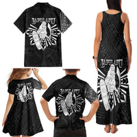 Philippines Tribal Family Matching Tank Maxi Dress and Hawaiian Shirt King Lapu Lapu Black Version
