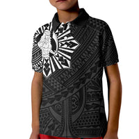Philippines Tribal Kid Polo Shirt King Lapu Lapu Black Version