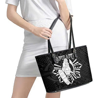 Philippines Tribal Leather Tote Bag King Lapu Lapu Black Version