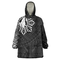 Philippines Tribal Wearable Blanket Hoodie King Lapu Lapu Black Version