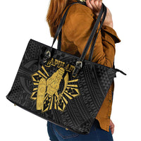 Philippines Tribal Leather Tote Bag King Lapu Lapu Gold Version