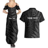 Personalised New Zealand Chur Bro Couples Matching Summer Maxi Dress and Hawaiian Shirt Maori Koru With Silver Fern