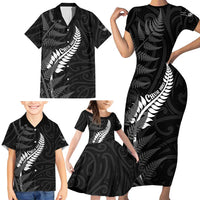 Personalised New Zealand Chur Bro Family Matching Short Sleeve Bodycon Dress and Hawaiian Shirt Maori Koru With Silver Fern