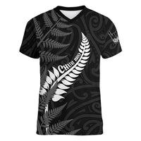 Personalised New Zealand Chur Bro Women V-Neck T-Shirt Maori Koru With Silver Fern