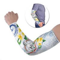 Northern Mariana Islands Chamorro Arm Sleeves Plumeria Curves Style White Version