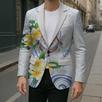 Northern Mariana Islands Chamorro Blazer Plumeria Curves Style White Version