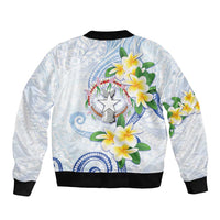 Northern Mariana Islands Chamorro Bomber Jacket Plumeria Curves Style White Version