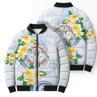 Northern Mariana Islands Chamorro Bomber Puffer Jacket Plumeria Curves Style White Version