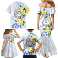 Northern Mariana Islands Chamorro Family Matching Mermaid Dress and Hawaiian Shirt Plumeria Curves Style White Version