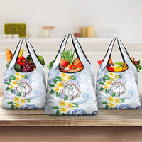 Northern Mariana Islands Chamorro Grocery Bag Plumeria Curves Style White Version