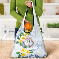 Northern Mariana Islands Chamorro Grocery Bag Plumeria Curves Style White Version