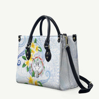 Northern Mariana Islands Chamorro Leather Bag Plumeria Curves Style White Version LT05 White - Polynesian Pride