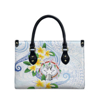 Northern Mariana Islands Chamorro Leather Bag Plumeria Curves Style White Version LT05 - Polynesian Pride