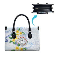 Northern Mariana Islands Chamorro Leather Bag Plumeria Curves Style White Version LT05 - Polynesian Pride