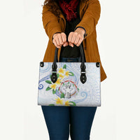 Northern Mariana Islands Chamorro Leather Bag Plumeria Curves Style White Version LT05 - Polynesian Pride
