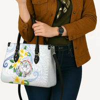 Northern Mariana Islands Chamorro Leather Bag Plumeria Curves Style White Version LT05 - Polynesian Pride