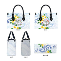 Northern Mariana Islands Chamorro Leather Bag Plumeria Curves Style White Version LT05 - Polynesian Pride