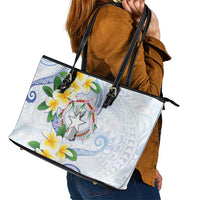 Northern Mariana Islands Chamorro Leather Tote Bag Plumeria Curves Style White Version LT05 - Polynesian Pride