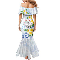 Northern Mariana Islands Chamorro Mermaid Dress Plumeria Curves Style White Version
