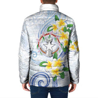 Northern Mariana Islands Chamorro Padded Jacket Plumeria Curves Style White Version