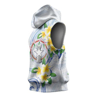Northern Mariana Islands Chamorro Sleeveless Hoodie Plumeria Curves Style White Version