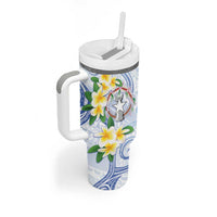 Northern Mariana Islands Chamorro Tumbler With Handle Plumeria Curves Style White Version LT05 - Polynesian Pride