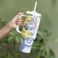 Northern Mariana Islands Chamorro Tumbler With Handle Plumeria Curves Style White Version LT05 - Polynesian Pride