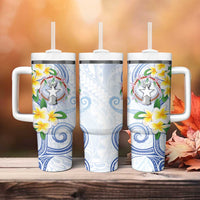 Northern Mariana Islands Chamorro Tumbler With Handle Plumeria Curves Style White Version LT05 - Polynesian Pride