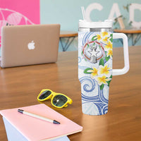 Northern Mariana Islands Chamorro Tumbler With Handle Plumeria Curves Style White Version LT05 - Polynesian Pride