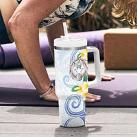 Northern Mariana Islands Chamorro Tumbler With Handle Plumeria Curves Style White Version LT05 - Polynesian Pride